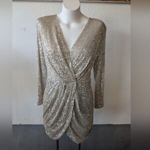 VENUS Shimmering Silver Long Sleeve Dress